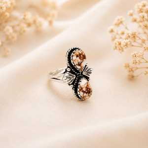 Bague en argent sterling 925 faite à la main avec deux pierres en turquoise cheval blanc, bijou fantaisie en pierre précieuse opaque, vente en gros - Product Image 5