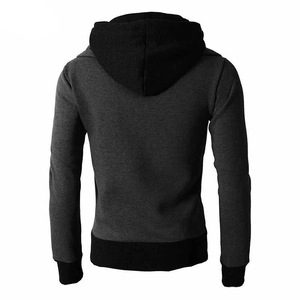 <b>Light</b> Grey Mens Hooded Jacket High Collar Double Zip Contrast <b>Panel</b> Cotton Fleece Hooded Sweatshirt Jacket Slim Warm - Product Image 5