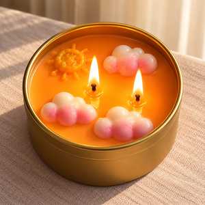 Decorative Tin <b>Candle</b> <b>Orange</b> Sunset Cloud Embellished Soy Wax Scented Aromatherapy Home Decor Gift Favor Handcrafted Novelty - Product Image 3