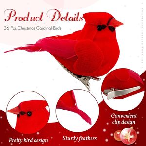 36 Piezas de Adornos Navideños para Árbol de Navidad, Clips Rojos con Forma de Cardenal, con Pájaros Artificiales y Decoraciones de Plumas, Adornos de Pájaros para Navidad - Product Image 1