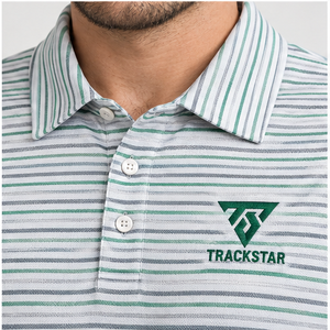 Trackstar Men's Gray Green Fine Horizontal <b>Stripe</b> <b>Polo</b> <b>Shirt</b> Short Sleeve Button Collar Casual Golf <b>Shirt</b> Custom Logo - Product Image 5