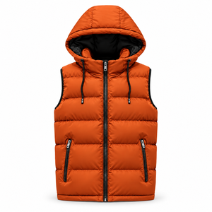 Chaleco Acolchado con Capucha para Hombre, Color Naranja, Estilo Casual, Resistente al Viento, para Invierno - Product Image 1