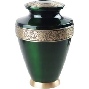 Wholesale Strong <b>Tree</b> Green & Gold Brass Keepsake Cremation Urn For Human Ashes Funeral Memorial Urn With Engraved Leaf Design - Product Image 2