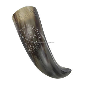 Authentique artisanat indien Viking corne à boire Tankard poli sculpté support naturel avec décoration de style animal - Product Image 2