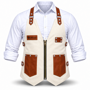 Flamia & Jabz Canvas Bib Apron Vest With Leather Pockets And Zipper Closure For <b>Cooking</b> Workwear - Product Image 1
