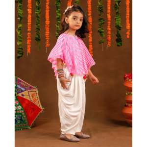 ชุดเดรสผ้าฝ้ายสีชมพูลายเลเฮริยาสำหรับเด็กหญิงอายุ 1-2 ปี สำหรับเทศกาลดิวาลี - Product Image 3