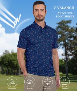 Polo de golf pour homme bleu marine à imprimé motif, Nouveautés, Polo de golf à manches courtes en polyester et élasthanne, décontracté et respirant - Product Image 2