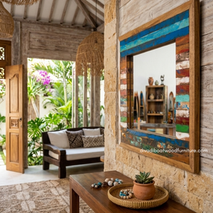 Handcrafted Rustic Eco-Friendly Durable Thick Wall <b>Mirror</b> Patchwork Reclaimed Boat Wood Original Color Living Room Bedroom Villa - Product Image 5