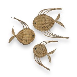 Decoración Colgante de Pared con Forma de Grupo de Peces para Habitación Infantil Estilo Nórdico, Material de Mimbre Sostenible, Decoración Oceánica - Product Image 1