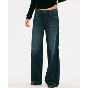 Jean en denim déchiré taille haute pour femme, style décontracté, coupe droite ample, respirant, délavage moyen, en coton, style automne - Product Image 5