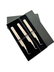 Ensemble de pinces professionnelles pour extensions de cils couleur nude en acier inoxydable antistatique à pointe fine pour application de volume et isolation des cils - Product Image 3