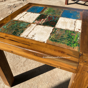 Mesa de Comedor Rústica Hecha a Mano de Madera de Teca Reciclada, Color Natural, para Interiores, Hogar, Restaurante, Muebles Duraderos - Product Image 3