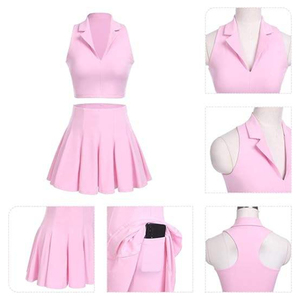Women Tennis Skirt Set 2 Piece Cropped Polo Skort Outfit High Waist Pleated <b>Athletic</b> Tennis Wear With Inner Shorts Pocket Wholes - Product Image 2