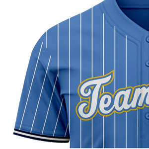 Maillot de baseball bleu à fines rayures, manches courtes, boutonné, uniforme d'équipe personnalisé, respirant, en polyester, chemise de sport athlétique - Product Image 4