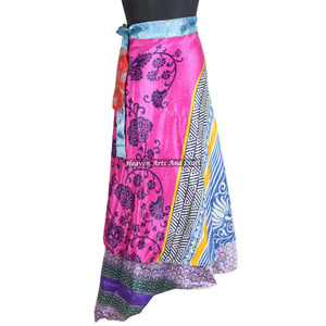 Nuevas faldas cruzadas de seda, Brasil México, sari reversible de seda reciclada, falda cruzada para fiesta en la playa, último diseño indio. - Product Image 1