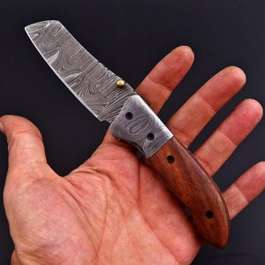 Couteau pliant EDC à bouton de pouce en acier Damas forgé à la main de qualité industrielle, manche en bois de rose, OEM ODM - Product Image 2