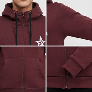 Custom Logo Men's Maroon Full <b>Zip</b> Hoodie Metal Eyelet Drawstring Fleece Sweatshirt Wholesale OEM Manufacturer of Sports Hoodie - Product Image 3