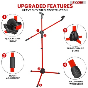 Soporte de Micrófono de 5 Brazos con 2 Clips, Trípode Universal Ajustable de 63 Pulgadas con Brazo Extensible - Product Image 6