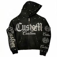 Ensemble de survêtement homme personnalisé avec logo, strass, sweat à capuche zippé et pantalon de survêtement, coupe oversize, streetwear, ensemble de survêtement épais