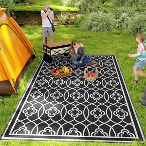 Tappeto da esterno reversibile lanterna nera e grigia impermeabile in plastica con borsa per il trasporto 9 'X 18' - Product Image 2