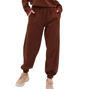 Pantalones deportivos holgados de invierno para mujer, de cintura alta, con frente plano, estilo jogger, informales, holgados, 100% algodón, transpirables - Product Image 1