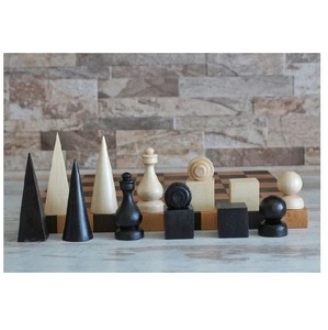 Jeu d'échecs en bois massif de qualité supérieure, pièces d'échecs géométriques nordiques modernes, grand jeu d'échecs en bois personnalisé pour adultes et enfants - Product Image 5