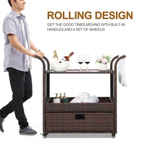 Carrello Bar da Esterno XH in Rattan Intrecciato con Ruote, Elegante Carrello Portaoggetti Mobile - Product Image 2