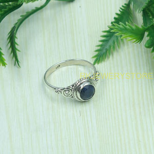 Bague en saphir bleu, argent sterling 925 pur, bague minimaliste avec pierre bleue, bagues de fiançailles pour femmes, bijoux en saphir pour femmes - Product Image 3