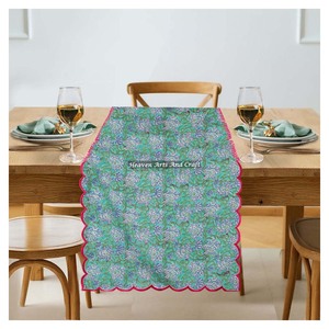 Floral Block Print Bohemian Cotton Embroidery Edge <b>Table</b> <b>Runner</b> <b>Dining</b> Home Hotel Decor Wedding Events Eco-Friendly - Product Image 6