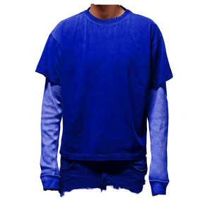<b>Men's</b> Oversized Short Sleeve T-Shirt Contrast Sleeves Knitted 100% Cotton O-Neck Street Style Solid Color Breathable - Product Image 4