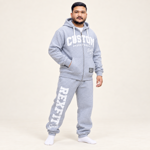 Ensemble de survêtement unisexe en molleton bouclette avec fermeture éclair, pantalon décontracté à lettres imprimées, étiquette personnalisée, ensemble streetwear deux pièces, tenue d'automne pour homme - Product Image 1