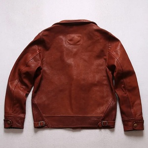 Haute qualité hommes moto équitation veste véritable rouge huile peau de chèvre Vintage cuir manteau broderie décoration tissu matériel - Product Image 2