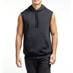 Men 100% Cotton Fleece Pocket Bodybuilding Gym Training <b>Hoodie</b> Winter Solid Casual Streetwear Sleeveless Hoodies - Product Image 5