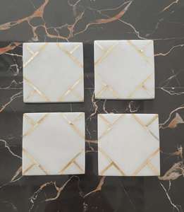 Ensemble de sous-verres carrés en marbre blanc, pierres naturelles, incrustation de nacre, lot de 4 ou 6 - Product Image 3