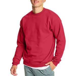 <b>Men's</b> <b>Red</b> Crew Neck Pullover <b>Sweatshirt</b> Solid Color Casual Knitted Cotton Regular Fit Autumn Wear - Product Image 1