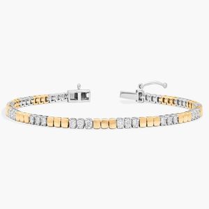 Alternating Two Tone Diamond <b>Bracelet</b> with 1 CTW Round Cut Lab-Grown Diamonds in White & Yellow Gold - Product Image 1