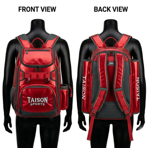 Bolsa Deportiva de Béisbol para Mujer, de Poliéster Premium, Elegante Diseño con Paneles Rojos y Negros, Múltiples Bolsillos, Logotipo Personalizado con Transferencia Térmica - Product Image 1