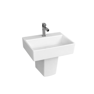 Lavabo Cuadrado Semi-Pedestal Rectangular Minimalista con Desagüe, Capacidad de 12L, Grifo Monomando de Un Solo Orificio, Montaje en Suelo - Product Image 1