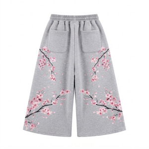 Pantalones Cortos Holgados con Cordón y Estampado Floral Gris para Hombre, Pantalones Capri Casuales de Pierna Ancha - Product Image 2