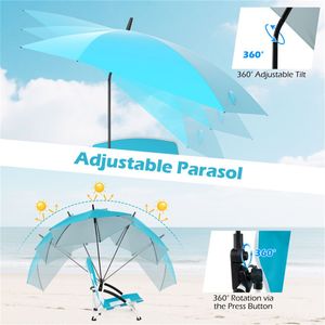 Set di 2 Sedie da Spiaggia Blu per Adulti con Parasole Regolabile, Zaino Portatile, Sedia da Pesca Resistente e Leggera - Product Image 5