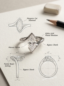 Anillo de Plata de Ley 925 con Moissanita Marquise, Diseño para Promesa, Compromiso, Boda, para Mujer - Product Image 2