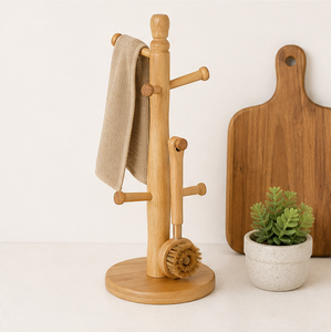 Eco-Friendly Wooden Mug <b>Tree</b> <b>Stand</b> 6 Hook Countertop Wooden Mug Holder Rustic Coffee Cup Storage Rack Organizer For Kitchen Bar - Product Image 4
