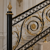 Luxuriöses Schwarz-Gold Schmiedeeisen-Treppengeländer, Verziertes Scroll-Geländer für Villa, Palast, Hotel, Marmor-Treppenhandlauf-Lieferant
