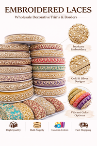 Embroidered Lace Trim Decorative Border Gold Zari Pearl Beaded Ribbon <b>Wedding</b> Dress Saree Blouse Craft Sewing Trim - Product Image 6