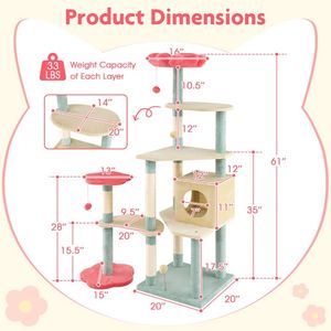 ต้นไม้แมวหลายชั้นขนาด 61 นิ้ว ลายดอกไม้สวยงาม พร้อมที่นอนรูปดอกไม้บุนวม - Product Image 4