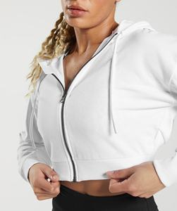 Sudadera con capucha personalizada 100% algodón para mujer con bolsillo de canguro Sudadera corta de alta calidad con logotipo personalizado en el cuello con capucha frontal - Product Image 2