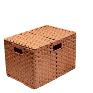 Modern Rectangular <b>Plastic</b> Rattan Woven Storage <b>Basket</b> with Handle Stackable Eco-Friendly Organizer for Living Room & Home Decor - Product Image 3