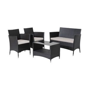 Conjunto de Muebles de Jardín de 4 Piezas con Cojines Suaves y Mesa con Superficie de Vidrio Templado para Jardín y Hotel - Product Image 4
