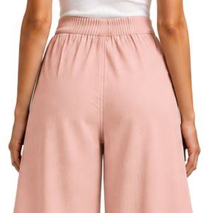 Pantalones Palazzo de Pierna Ancha Rosa Rubor con Bordado Floral Blanco de Cintura Alta para Mujer, de Algodón, Personalizados OEM, Ropa Premium - Product Image 6