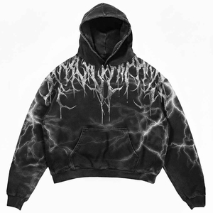 Sudadera con Capucha Estilo Hip Hop, con Efecto Desgastado y Bajo sin Rematar, Impresión Personalizada, Servicio OEM, 100% Algodón, Corte Regular, Secado Rápido y Transpirable - Product Image 5